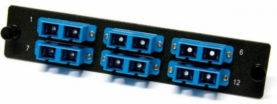 Панель FO-FPM-W120H32-12LC-BL для FO-19BX с 12 LC адаптерами, 12 волокон, одномод OS1/OS2, 120x32 мм, адаптеры цвета синий (blue) | 47738 | Hyperline title=