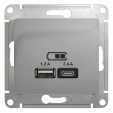 GLOSSA Алюминий USB РОЗЕТКА A+С, 5В/2,4А, 2х5В/1,2 А, механизм | GSL000339 | Schneider Electric title=