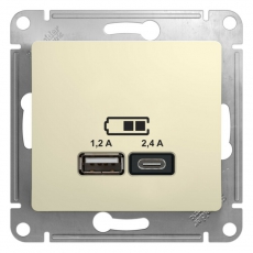 GLOSSA Бежевый USB РОЗЕТКА A+С, 5В/2,4А, 2х5В/1,2 А, механизм, | GSL000239 | Schneider Electric title=