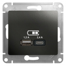 GLOSSA Антрацит USB РОЗЕТКА A+С, 5В/2,4А, 2х5В/1,2 А, механизм | GSL000739 | Schneider Electric title=