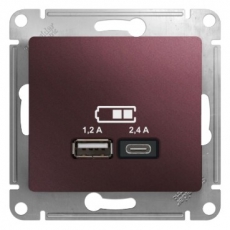 GLOSSA Баклажановый USB РОЗЕТКА A+С, 5В/2,4А, 2х5В/1,2 А, механизм | GSL001139 | Schneider Electric title=